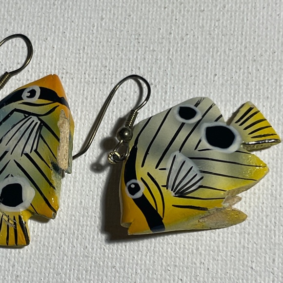 Earrings Vintage Colorful Tropical Fish Wooden-flawed - Picture 2 of 4